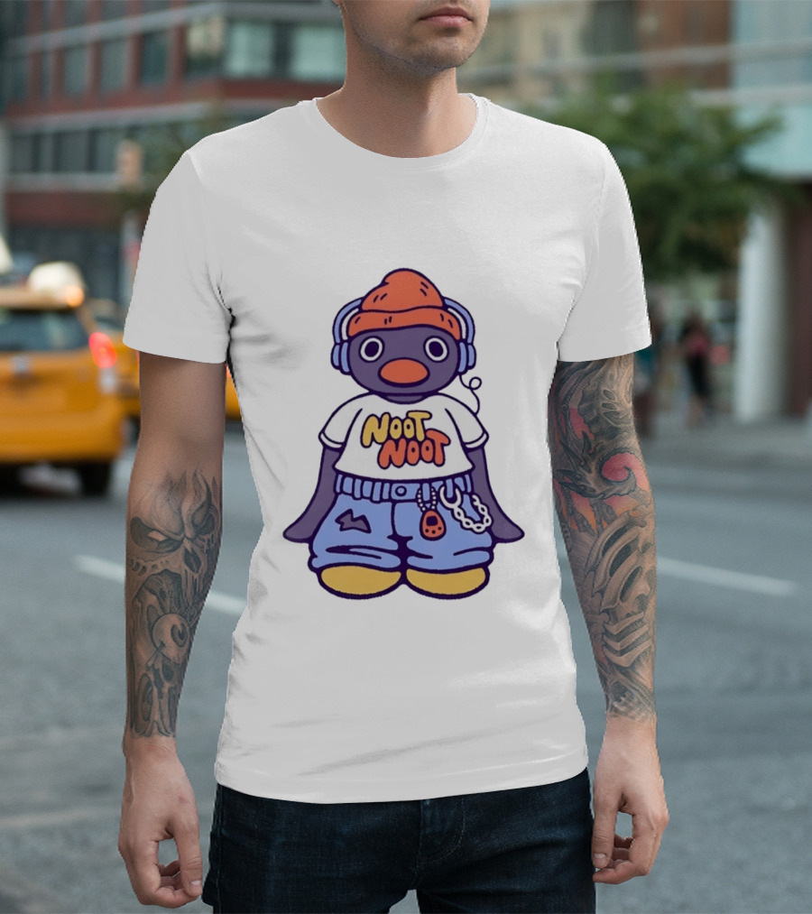 Noot Noot Pingu Penguin With Headphones And Beanie T-Shirt
