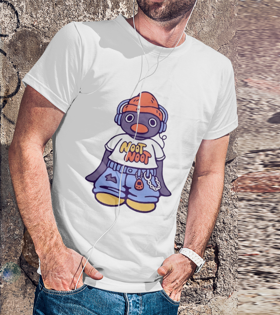 Noot Noot Pingu Penguin With Headphones And Beanie T-Shirt