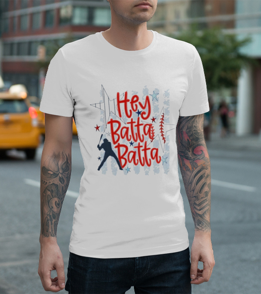Hey Batta Batta Baseball Softball Patriotic Stars And Stripes USA T-Shirt