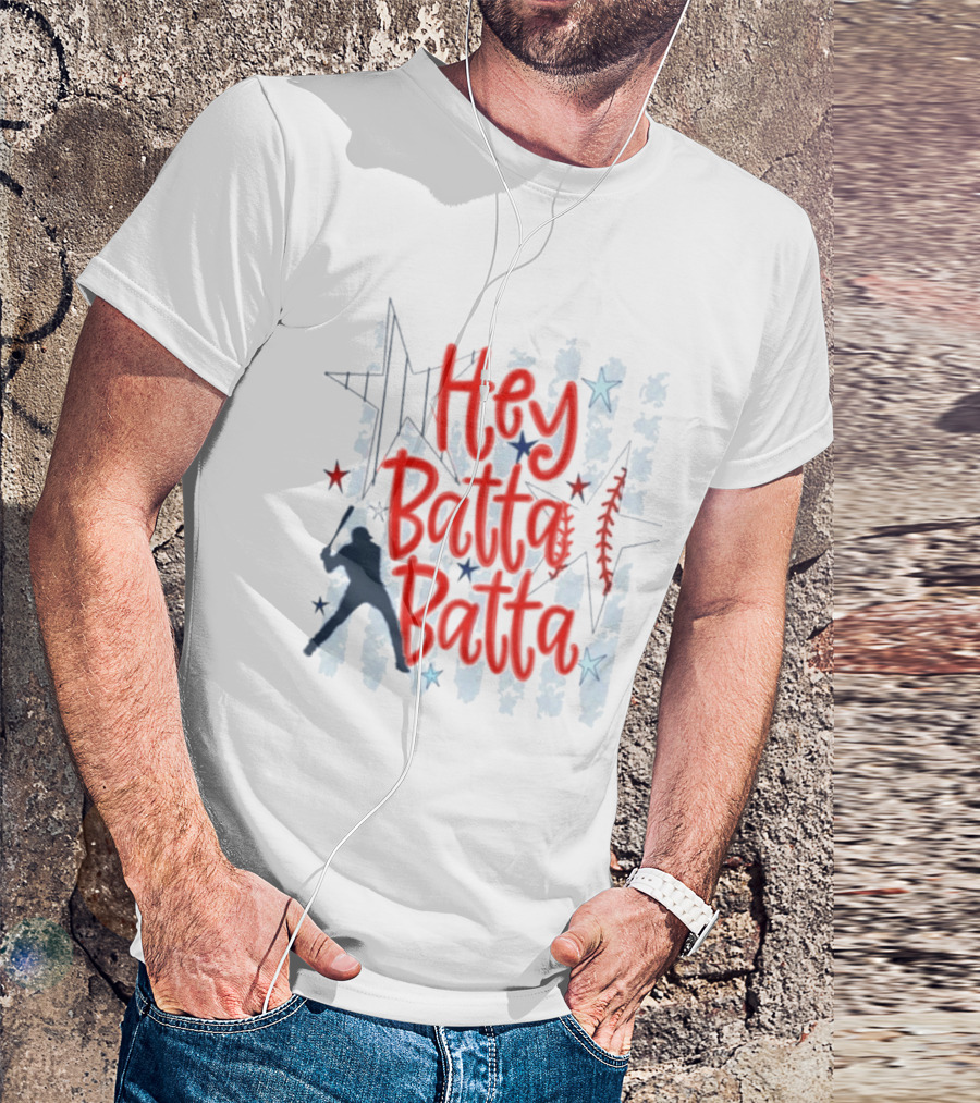 Hey Batta Batta Baseball Softball Patriotic Stars And Stripes USA T-Shirt