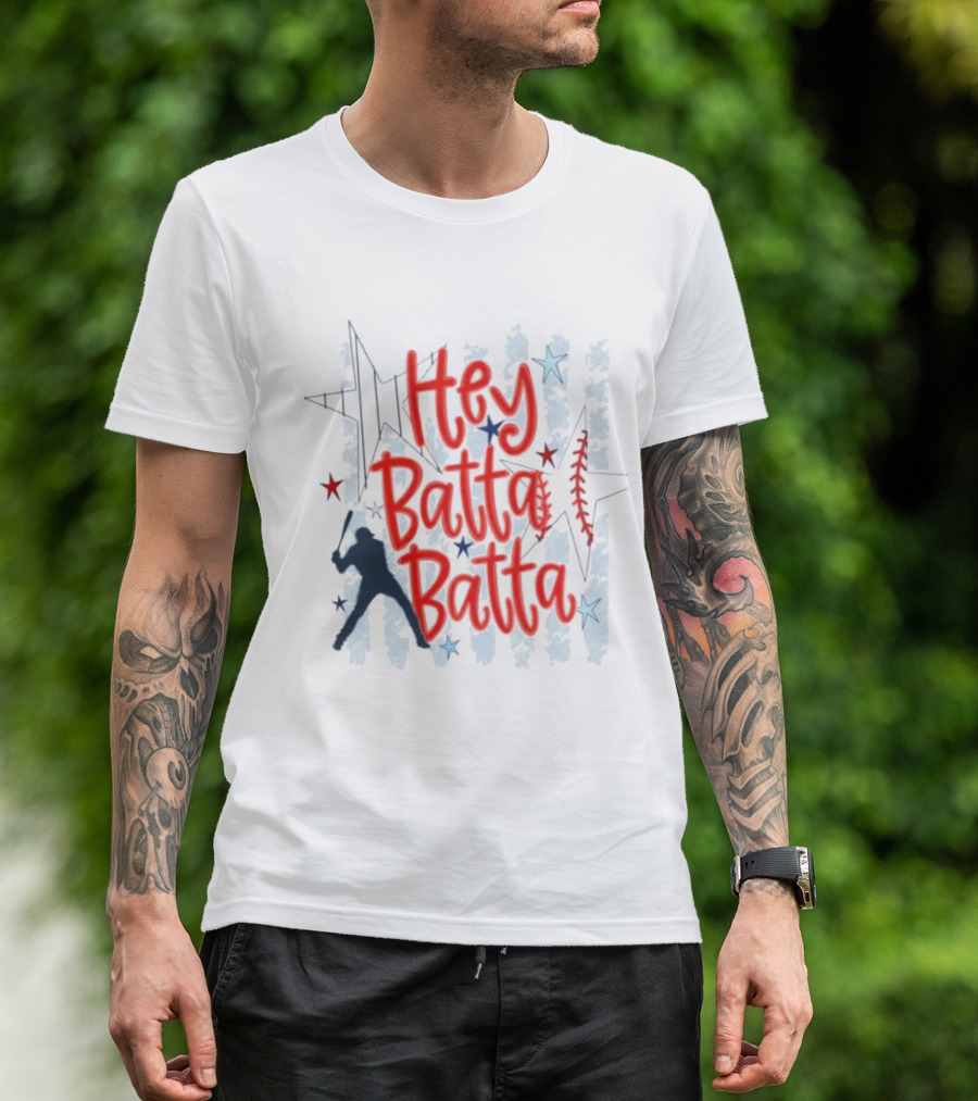 Hey Batta Batta Baseball Softball Patriotic Stars And Stripes USA T-Shirt