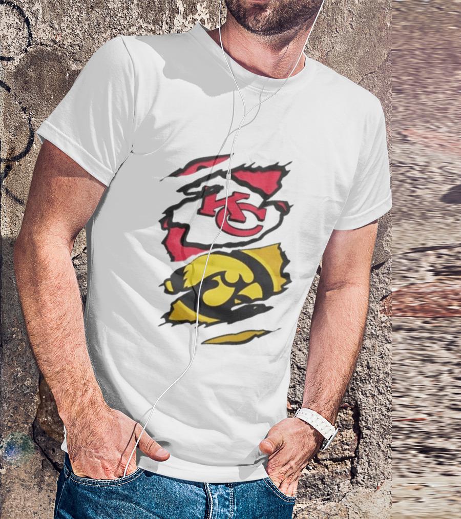 Kansas City Chiefs Iowa Hawkeyes Torn Paper KC Hawkeye Logo Mix T-Shirt
