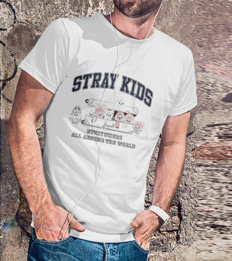 Stray Kids Everywhere All Around The World Colorful Cartoon Characters T-Shirt