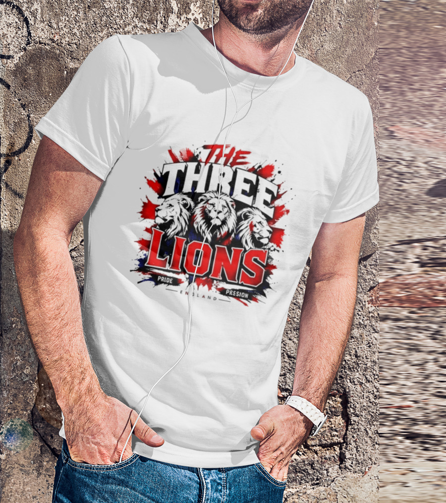 The Three Lions England Pride Red Blue Black Splatter T-Shirt