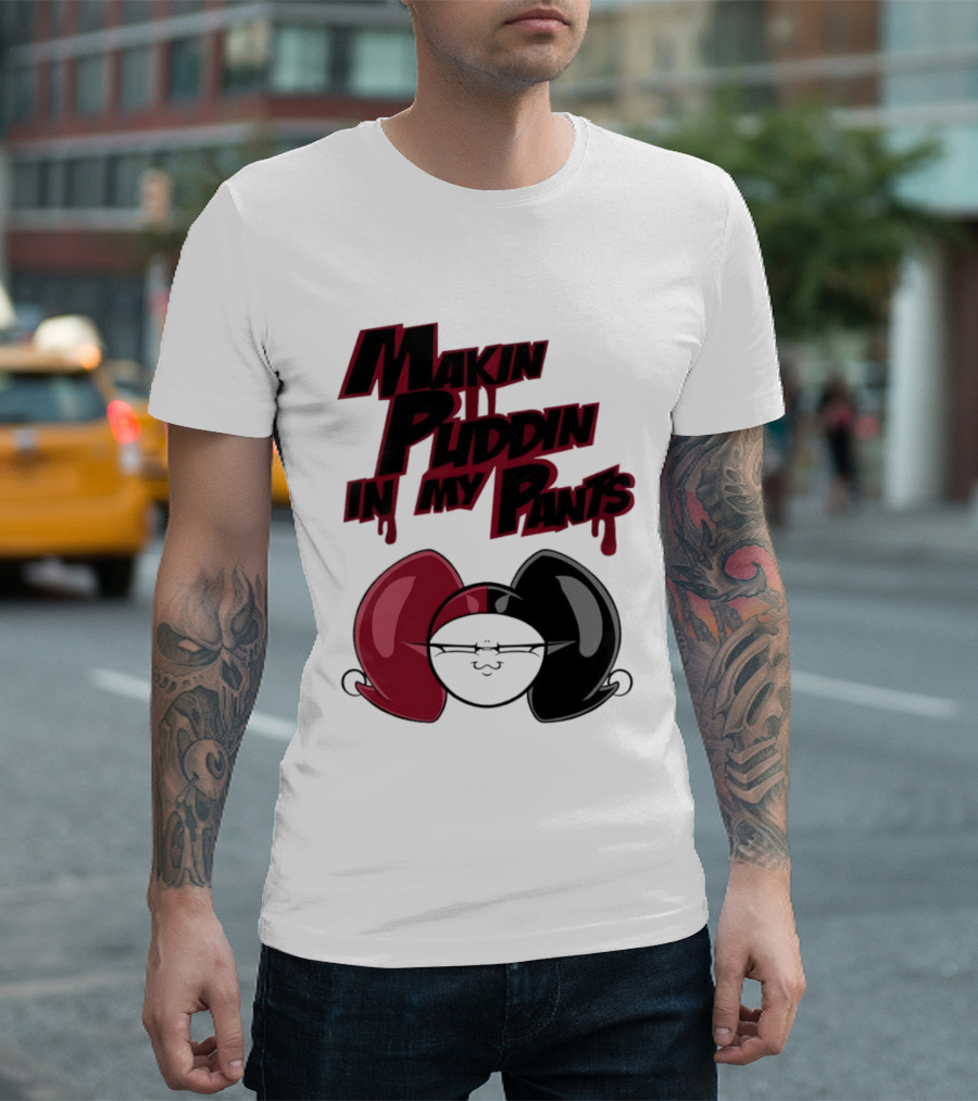 Makin' Puddin' In My Pants Harley Quinn Cartoon Red And Black Pigtails T-Shirt