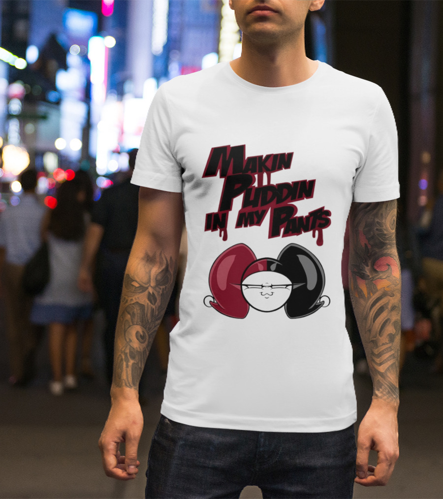 Makin' Puddin' In My Pants Harley Quinn Cartoon Red And Black Pigtails T-Shirt