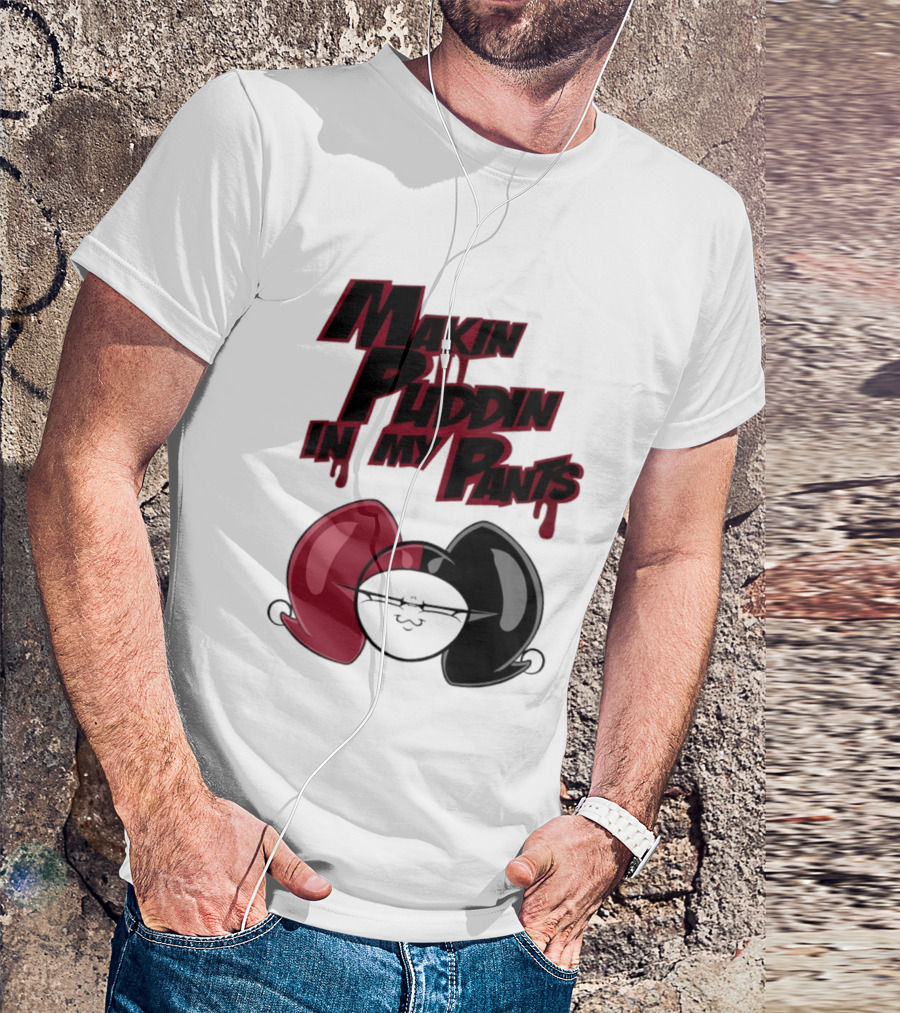 Makin' Puddin' In My Pants Harley Quinn Cartoon Red And Black Pigtails T-Shirt
