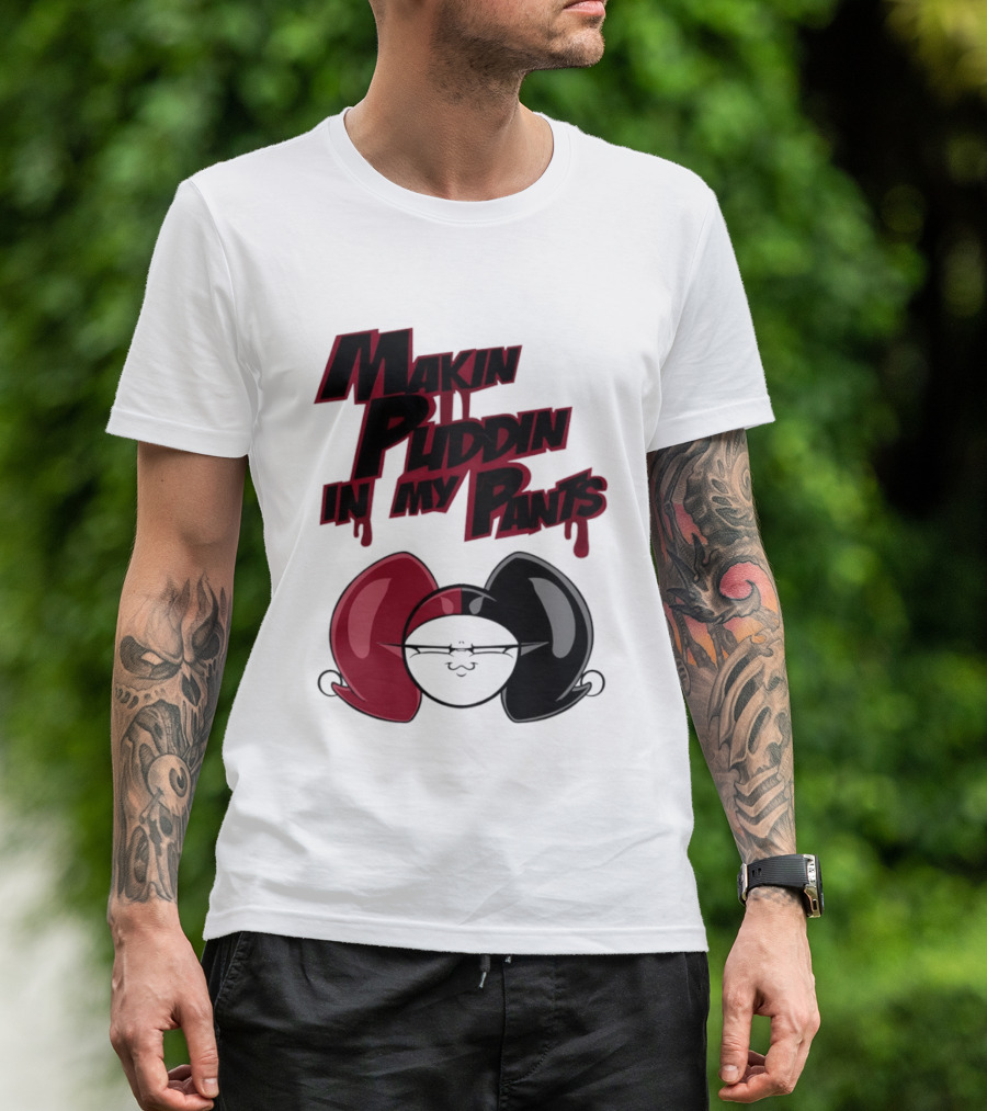 Makin' Puddin' In My Pants Harley Quinn Cartoon Red And Black Pigtails T-Shirt