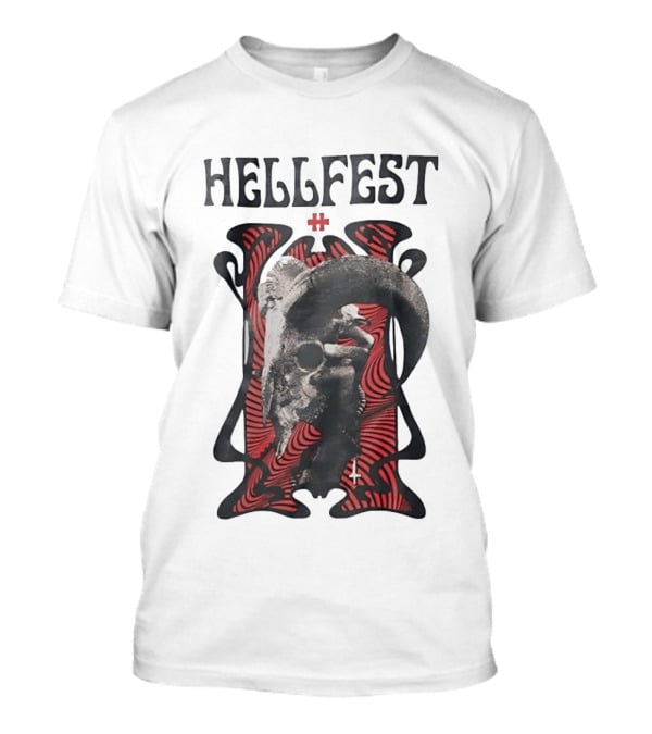 Hellfest Goat Skull Cross Inverted Crux Occult Heavy Metal Festival T-Shirt