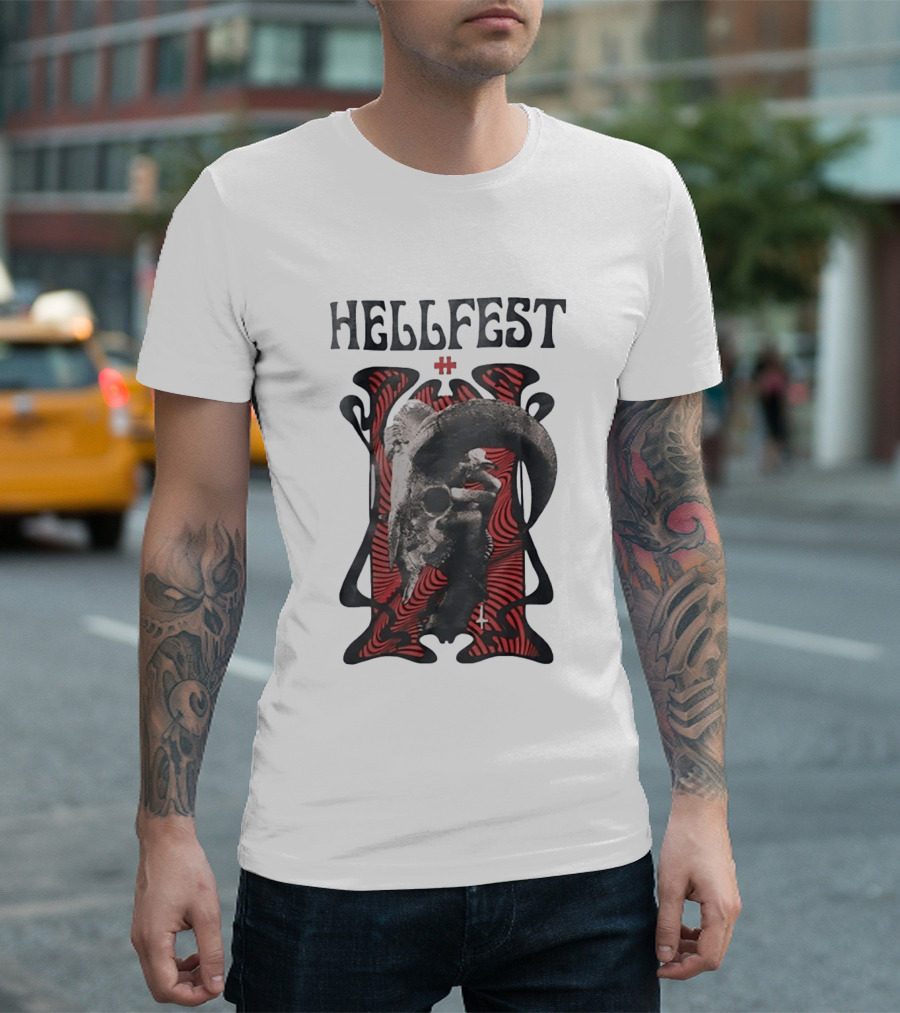 Hellfest Goat Skull Cross Inverted Crux Occult Heavy Metal Festival T-Shirt