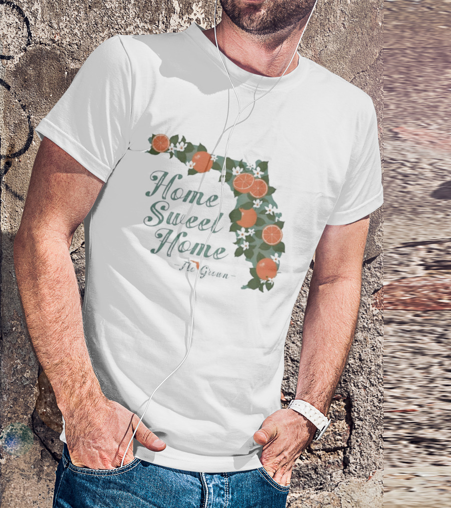 Home Sweet Home Florida Orange Blossom Flo Grown State Map Floral T-Shirt