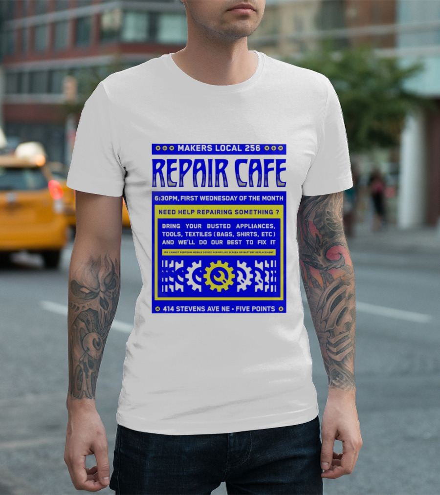 Makers Local 256 Repair Cafe Need Help Repairing Something Wrench T-Shirt