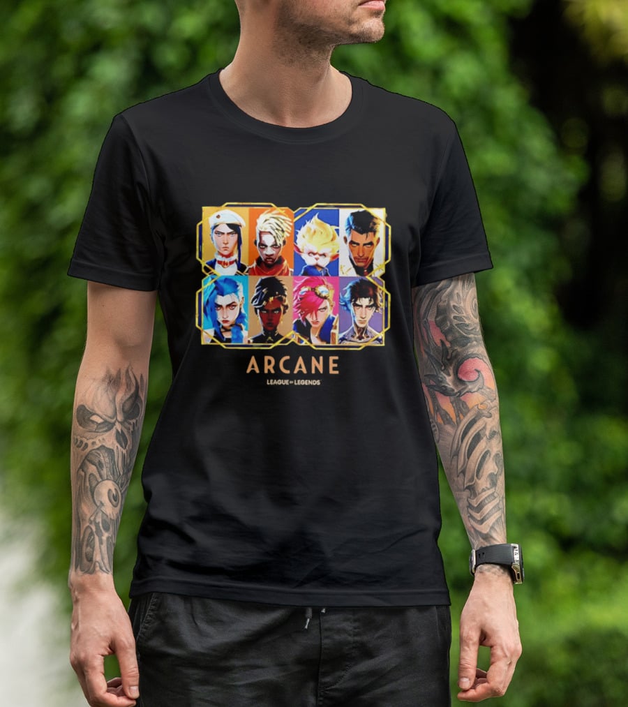 Arcane League Of Legends Jinx Vi Piltover Zaun Hextech Characters Gold Frame 2026 T-Shirt