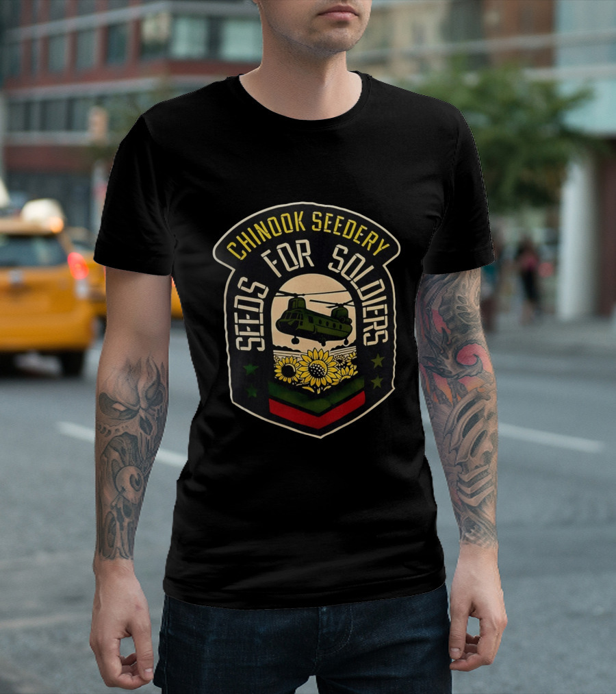 Chinook Seedery Seeds For Soldiers Military Sunflower Helicopter T-Shirt