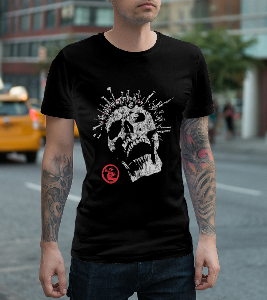 Screaming Skull Punk Spikes Flaming Face Unleashed Fury 2026 Collection Distressed T-Shirt