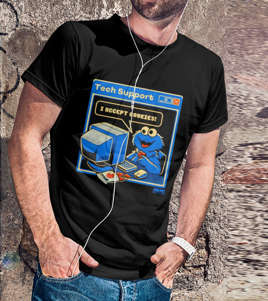 Tech Support I Accept Cookies Cookie Monster Computer Humor T-Shirt