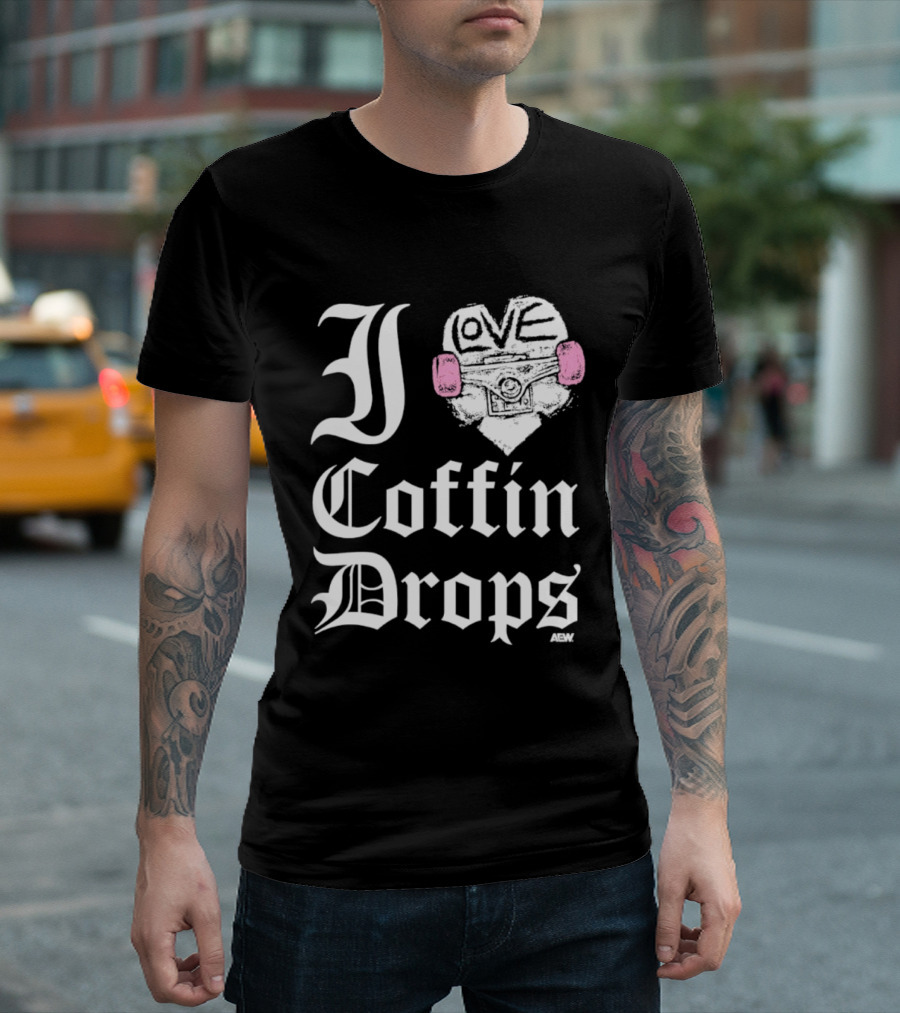 I Love Coffin Drops Aew Skateboard Heart Pink Gloves T-Shirt