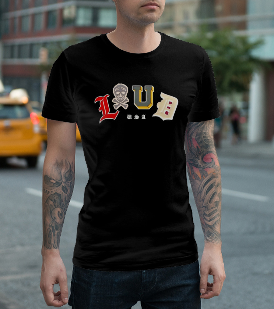 LUD USA Skull Varsity Patches L U D T-Shirt