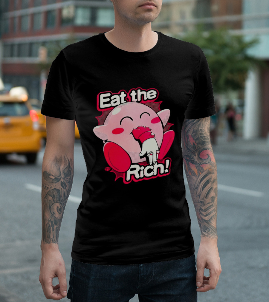 Eat The Rich Pink Character Eating Playful T-Shirt