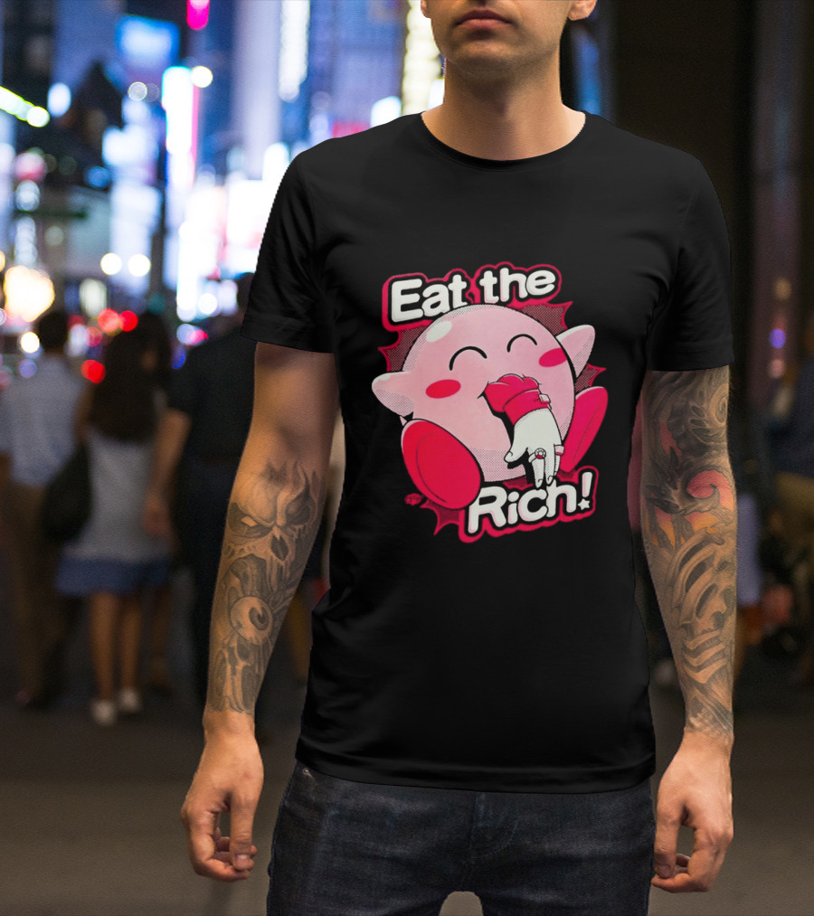 Eat The Rich Pink Character Eating Playful T-Shirt