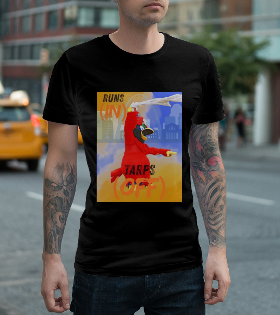 Fredbird Runs In Tarps Off St. Louis Skyline T-Shirt
