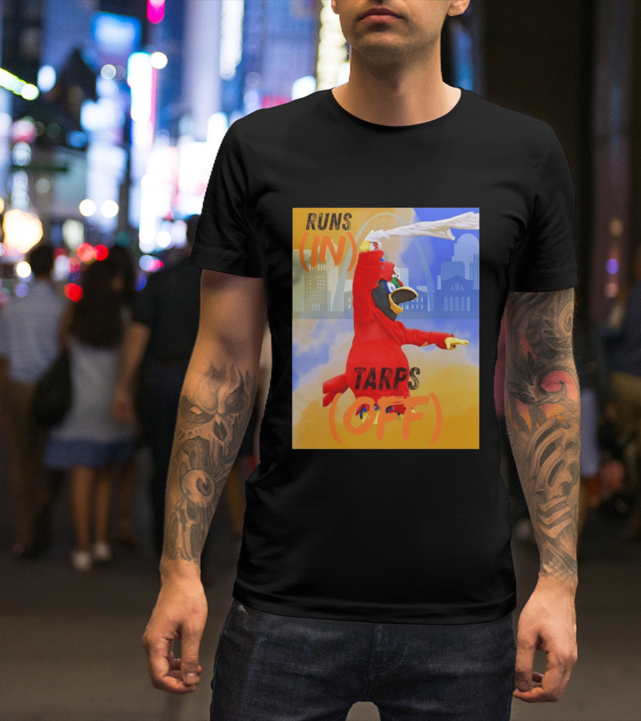 Fredbird Runs In Tarps Off St. Louis Skyline T-Shirt
