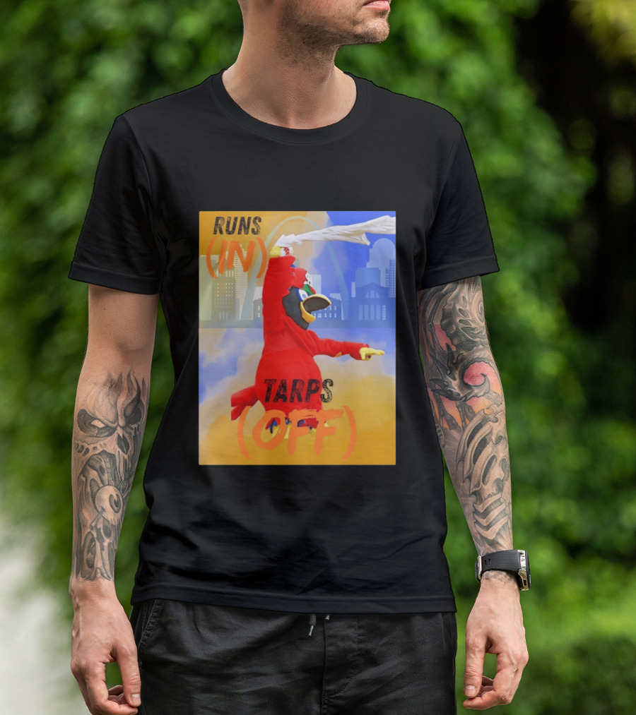 Fredbird Runs In Tarps Off St. Louis Skyline T-Shirt