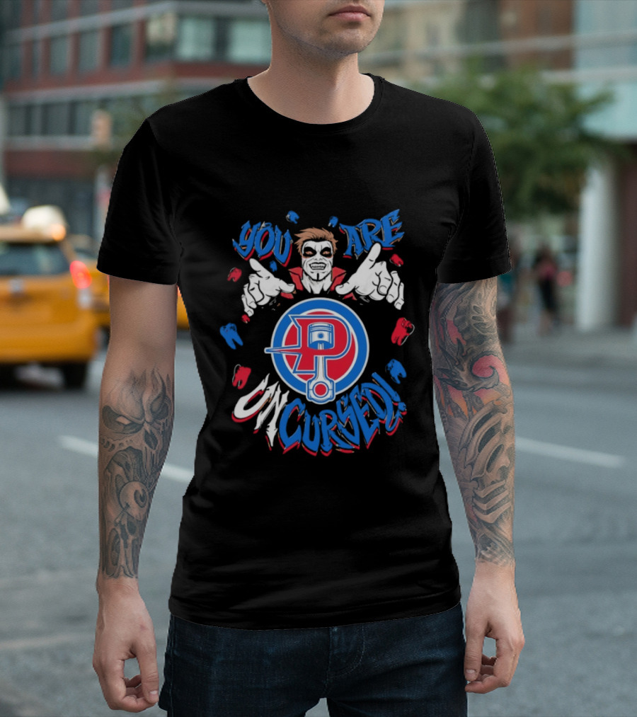 Danhausen X Detroit Pistons You Are Uncursed WWE Collaboration Blue Red White T-Shirt