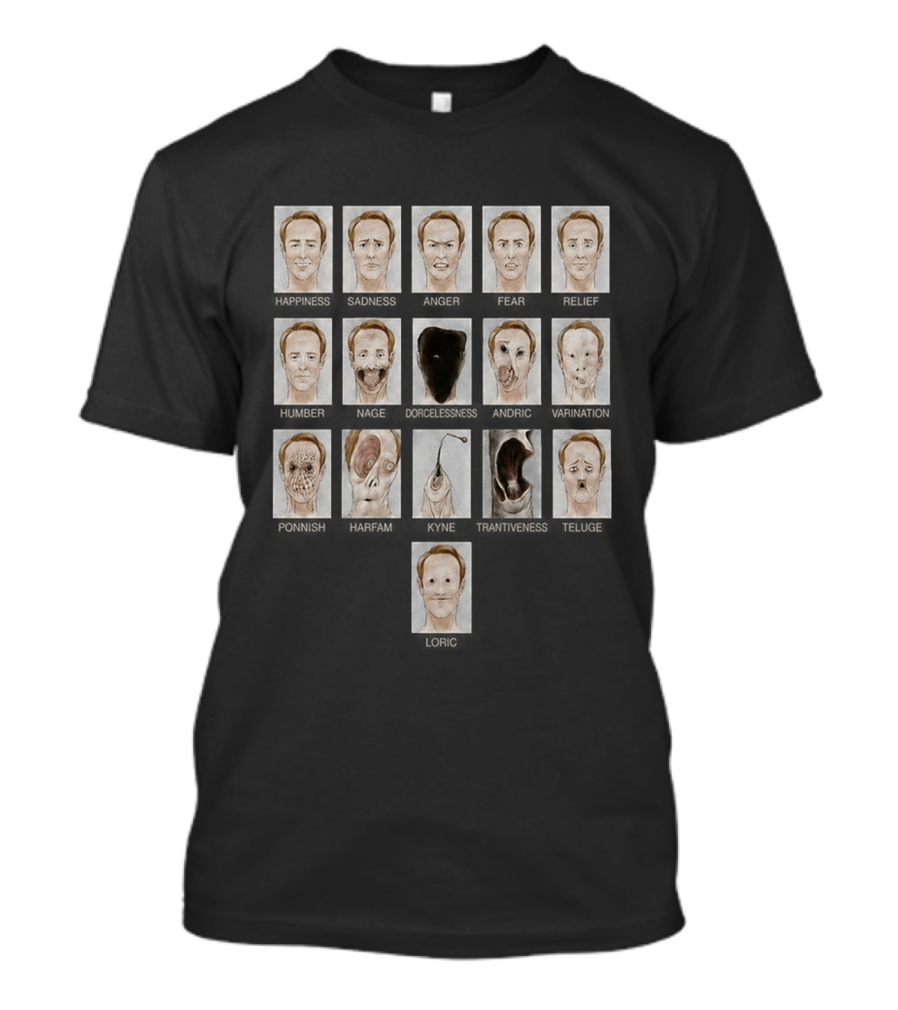 Creepy Emotion Faces Horror Including Happy Sad Angry Surprise Fear Shocked X14 Transformations T-Shirt