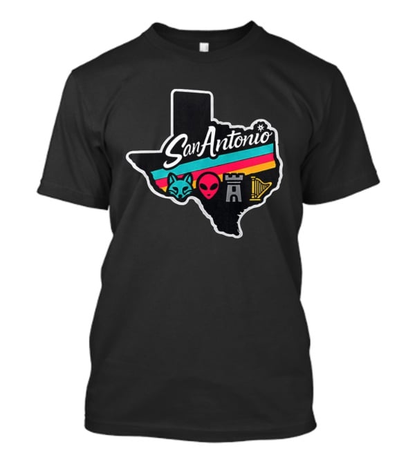 San Antonio Texas Fox Alien Castle Harp Spurs T-Shirt