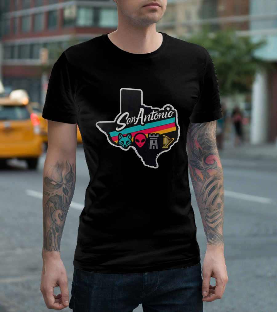 San Antonio Texas Fox Alien Castle Harp Spurs T-Shirt