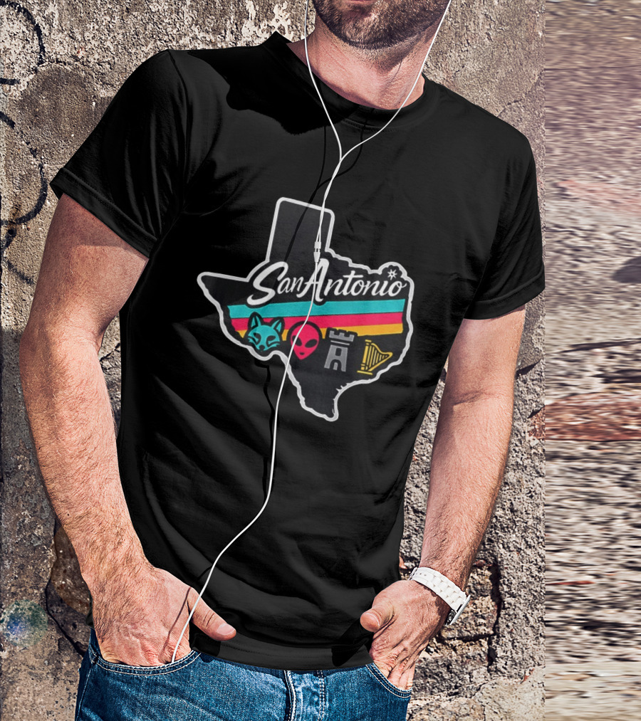 San Antonio Texas Fox Alien Castle Harp Spurs T-Shirt