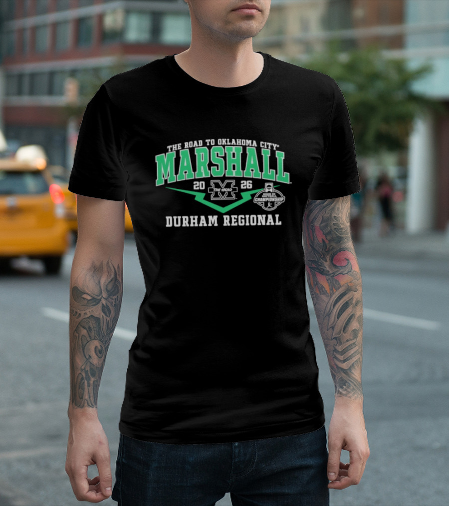 Marshall Thundering Herd 2026 M Logo Durham Regional The Road To Oklahoma City T-Shirt