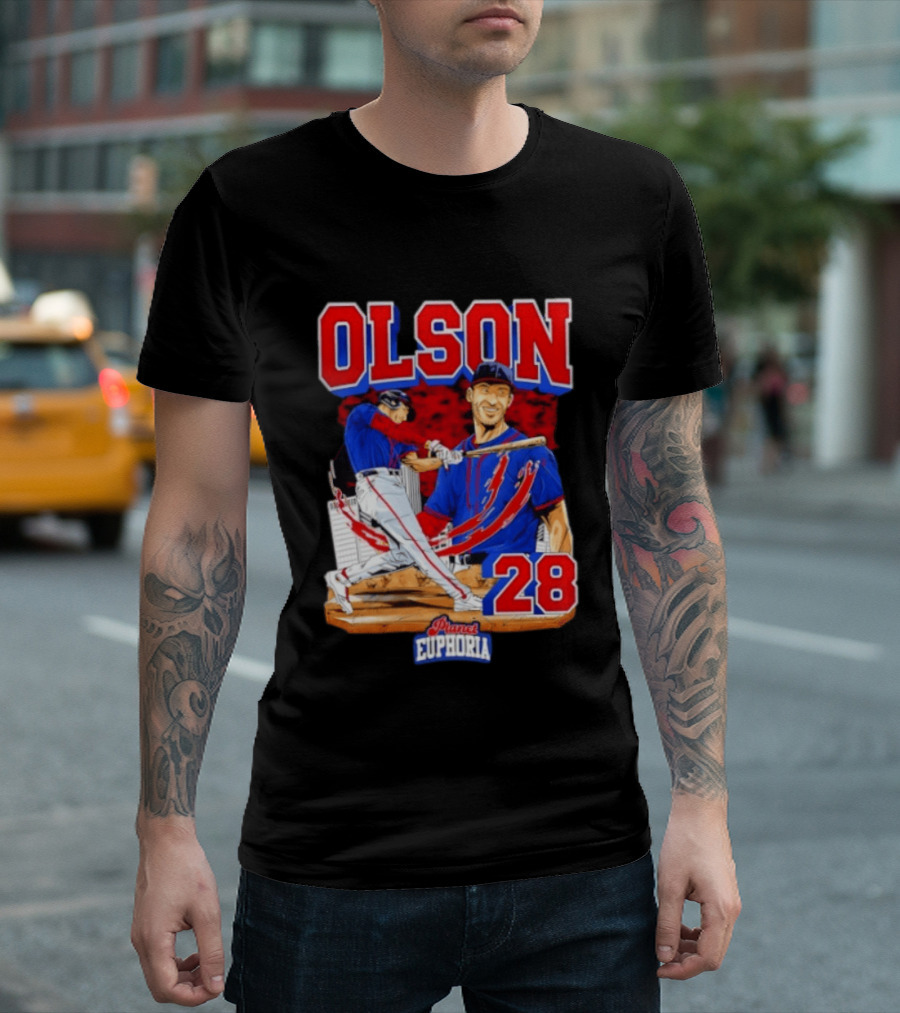 Matt Olson 28 Planet Euphoria Braves Baseball Comic Swing T-Shirt
