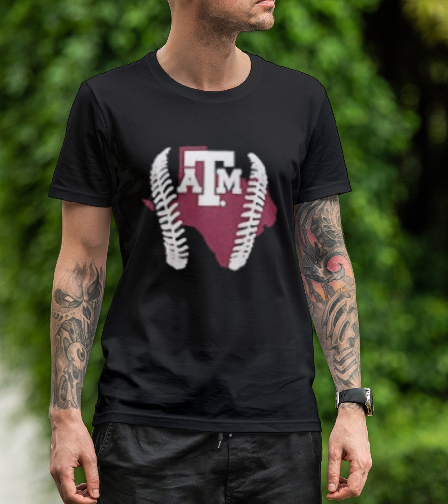 Texas A&M Aggies 2026 Baseball Icon With State Silhouette And Stitching T-Shirt