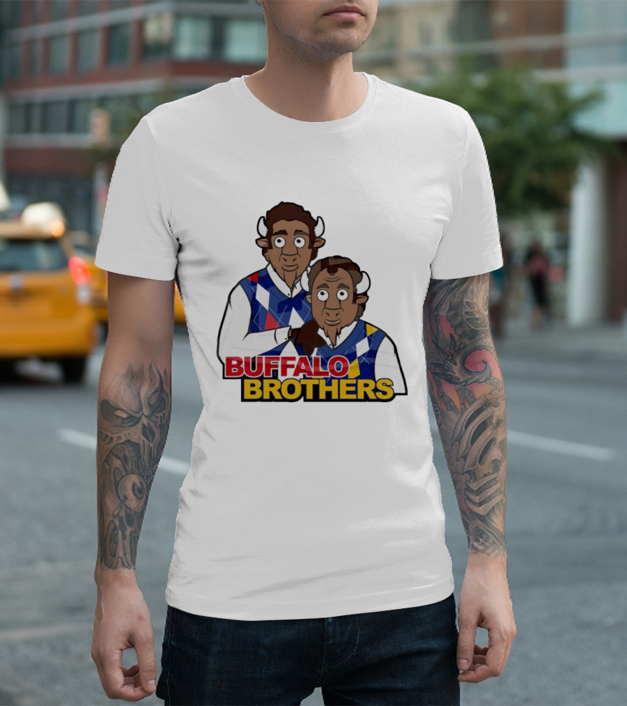 Buffalo Brothers Bison Characters Cartoon Duo T-Shirt