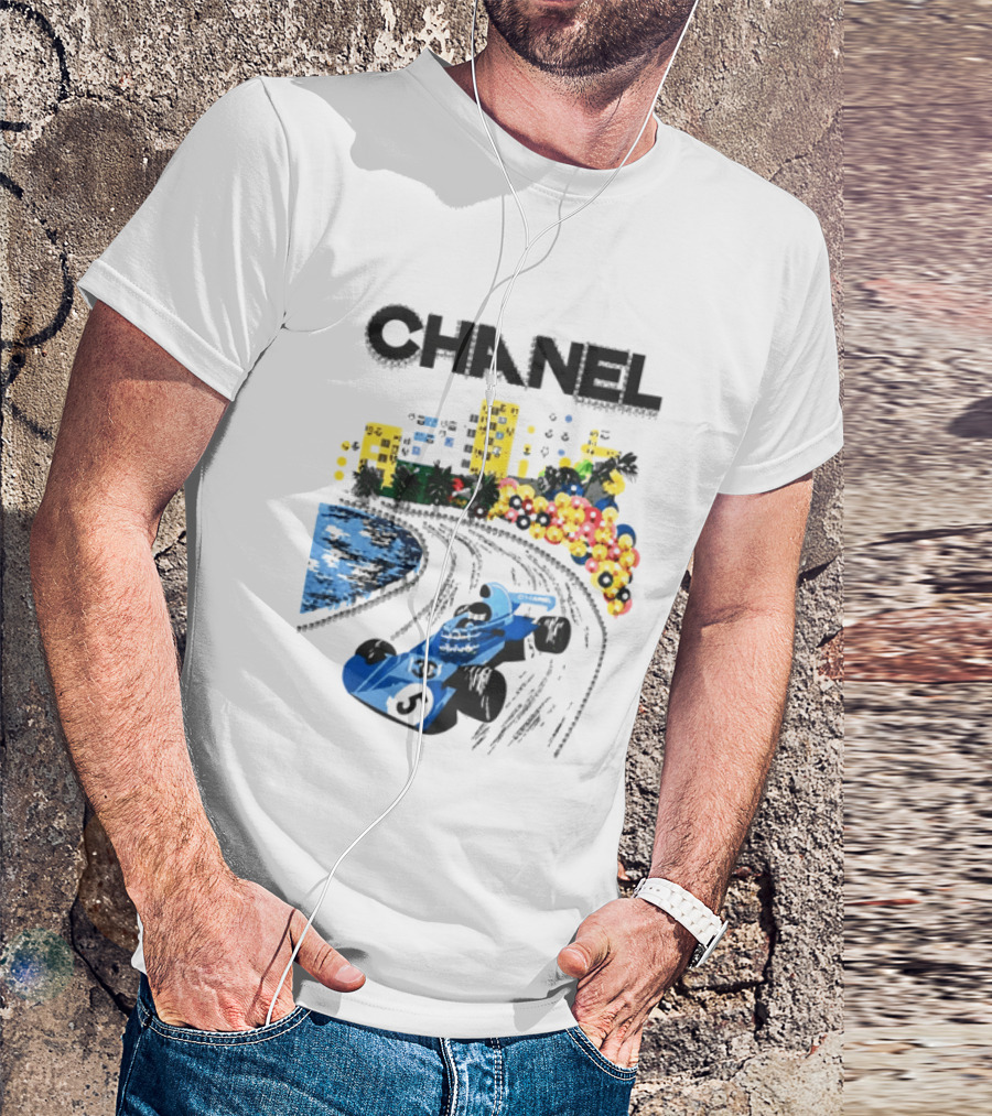 CHANEL F1 Formula Racing Car Retro Cityscape T-Shirt