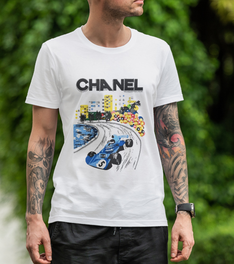 CHANEL F1 Formula Racing Car Retro Cityscape T-Shirt