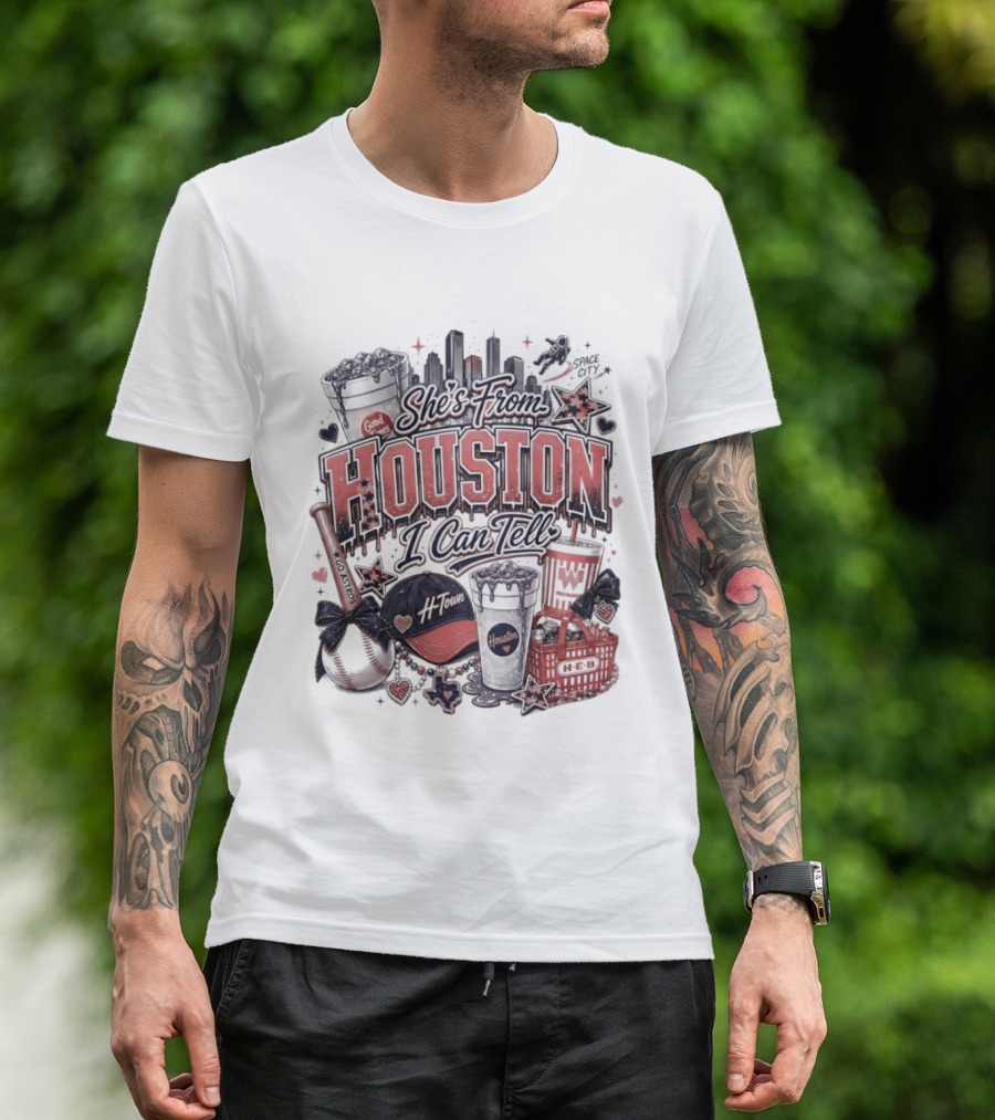 She's From Houston I Can Tell Astros Whataburger HEB Baseball Skyline T-Shirt