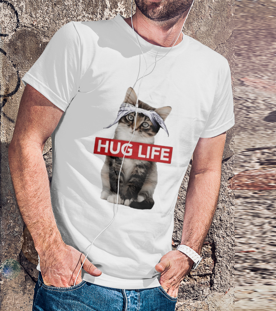 Hug Life Kitten Bandana Retro Funny Cat T-Shirt
