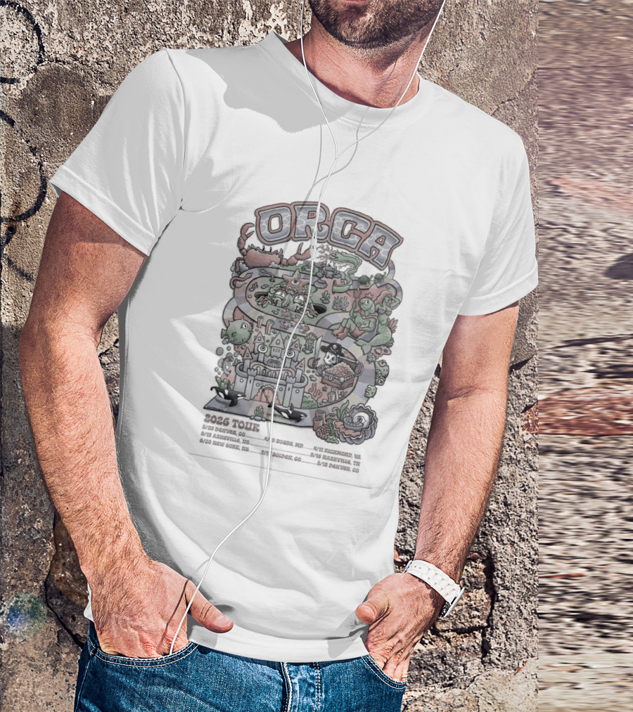 Orca 2026 Summer Tour Dates With Colorful Fantasy Castle And Creatures T-Shirt