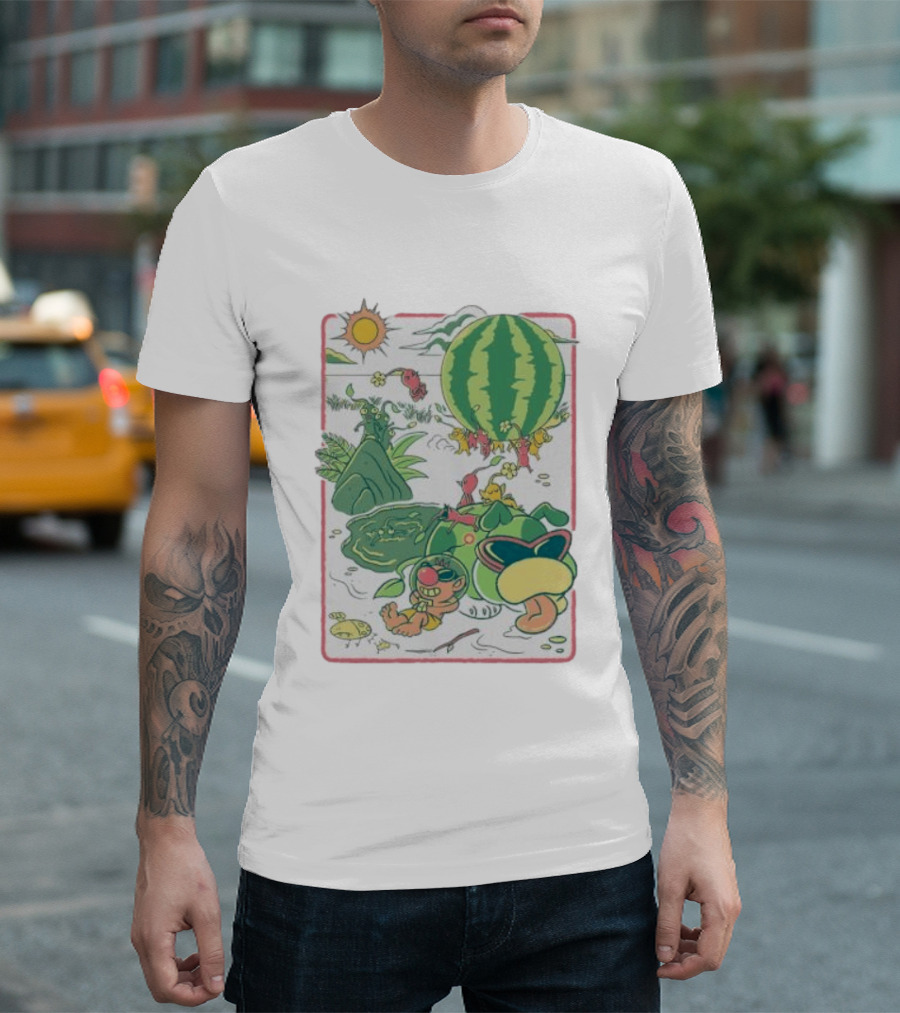 Pikmin Characters With Olimar Carrying Watermelon In Game Series T-Shirt