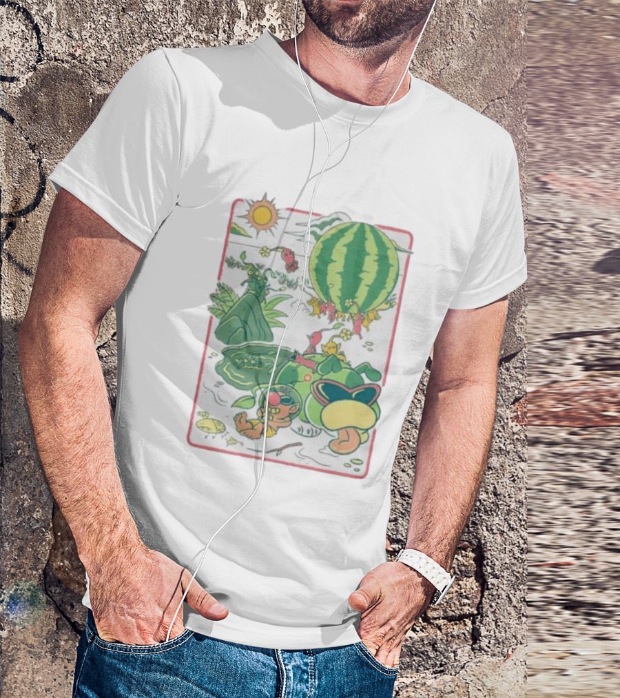 Pikmin Characters With Olimar Carrying Watermelon In Game Series T-Shirt