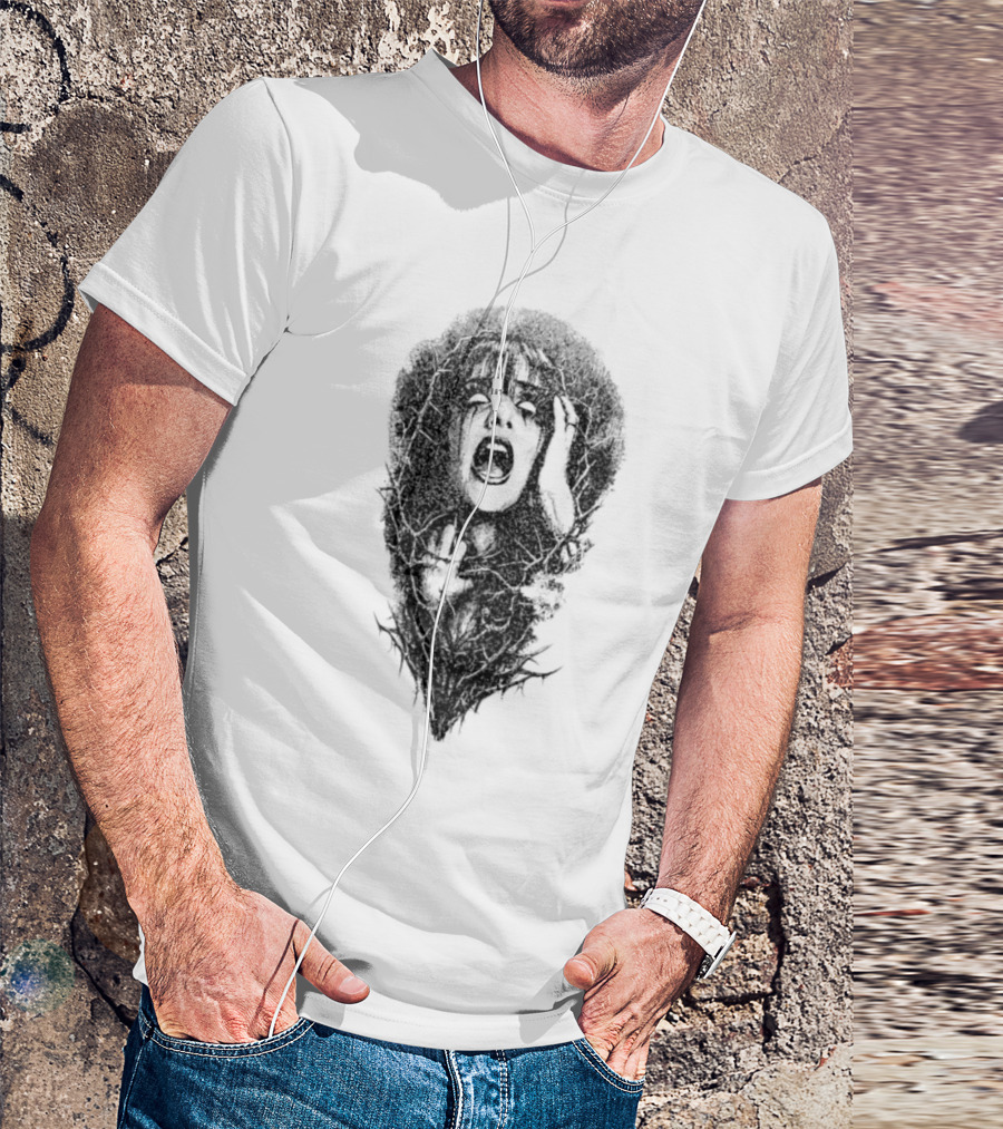 Screaming Woman Entangled Thorny Vines Dark Horror T-Shirt