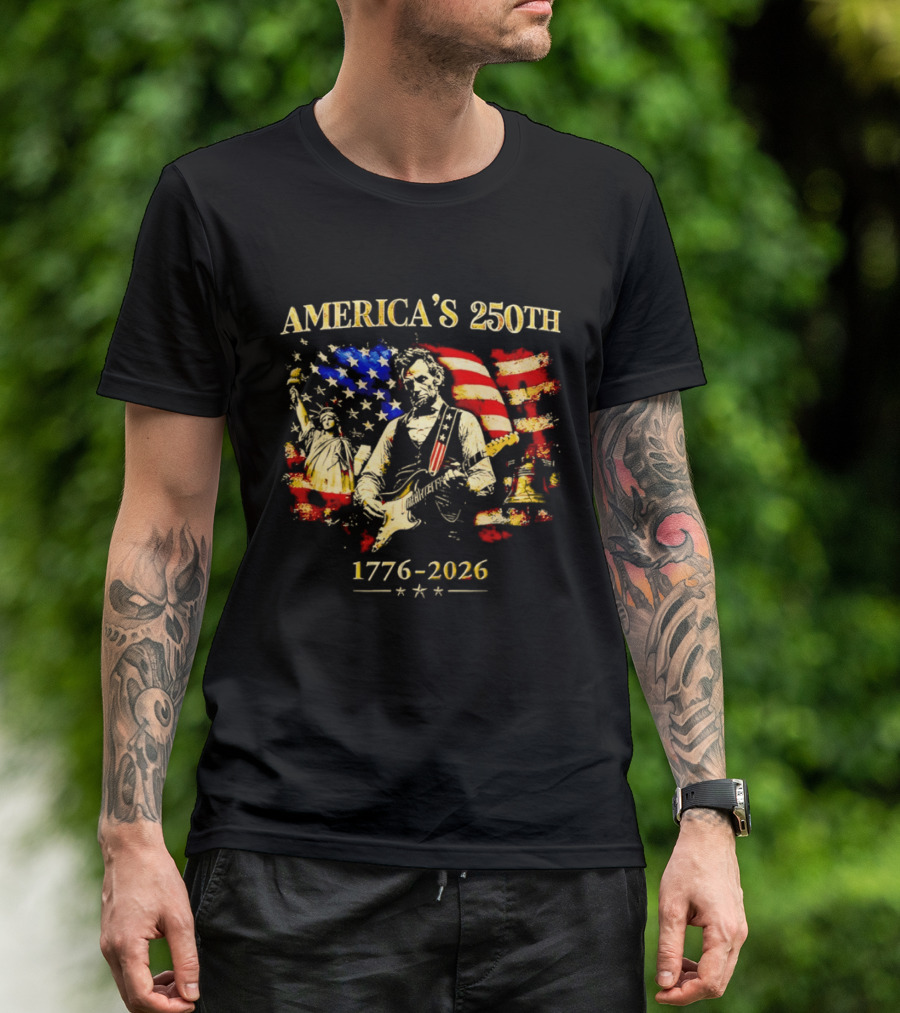 America's 250th Abraham Lincoln Guitar 1776 2026 Statue Of Liberty US Flag T-Shirt