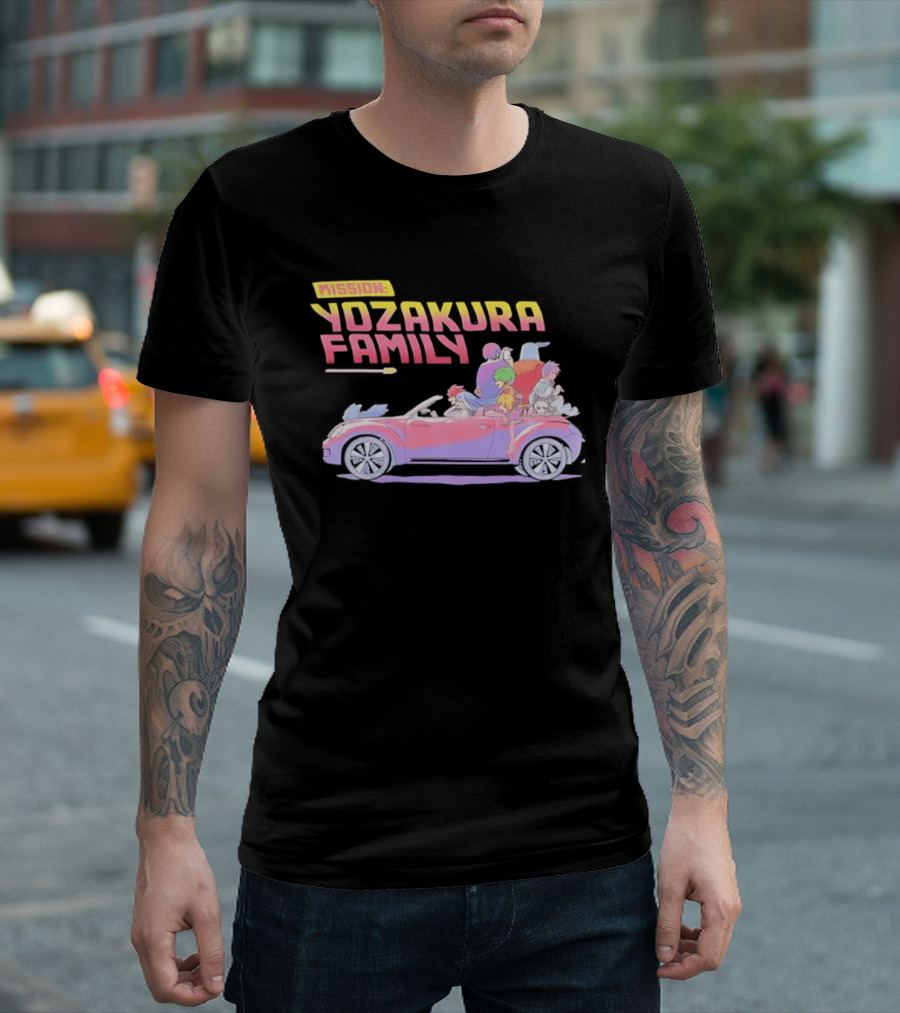 Mission Yozakura Family Anime Characters In Red Convertible Car T-Shirt