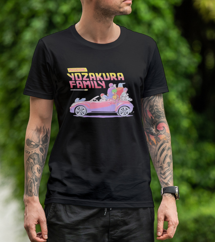 Mission Yozakura Family Anime Characters In Red Convertible Car T-Shirt