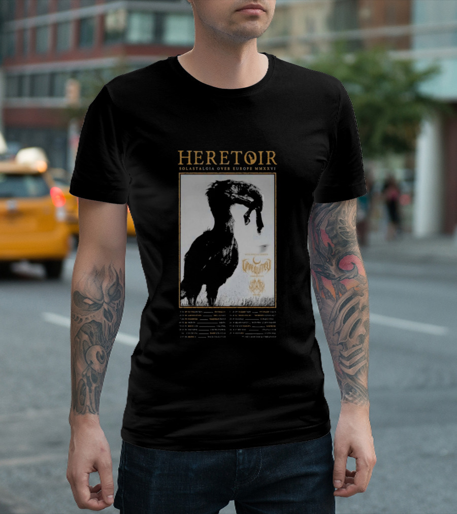 HERETOIR Solastalgia Over Europe MMXXVI Tour 2026 With Special Guests Farsot Agrypnie Black Crane T-Shirt