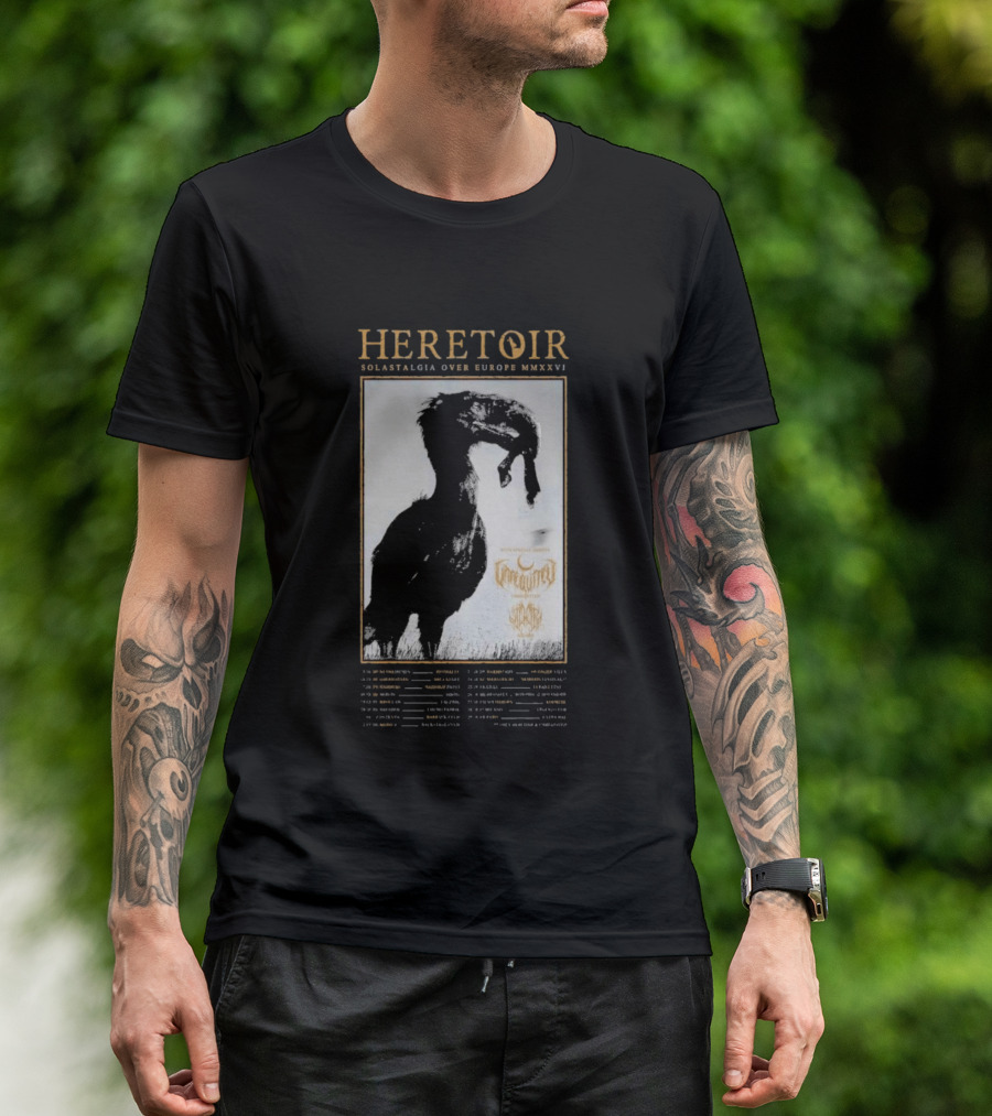 HERETOIR Solastalgia Over Europe MMXXVI Tour 2026 With Special Guests Farsot Agrypnie Black Crane T-Shirt