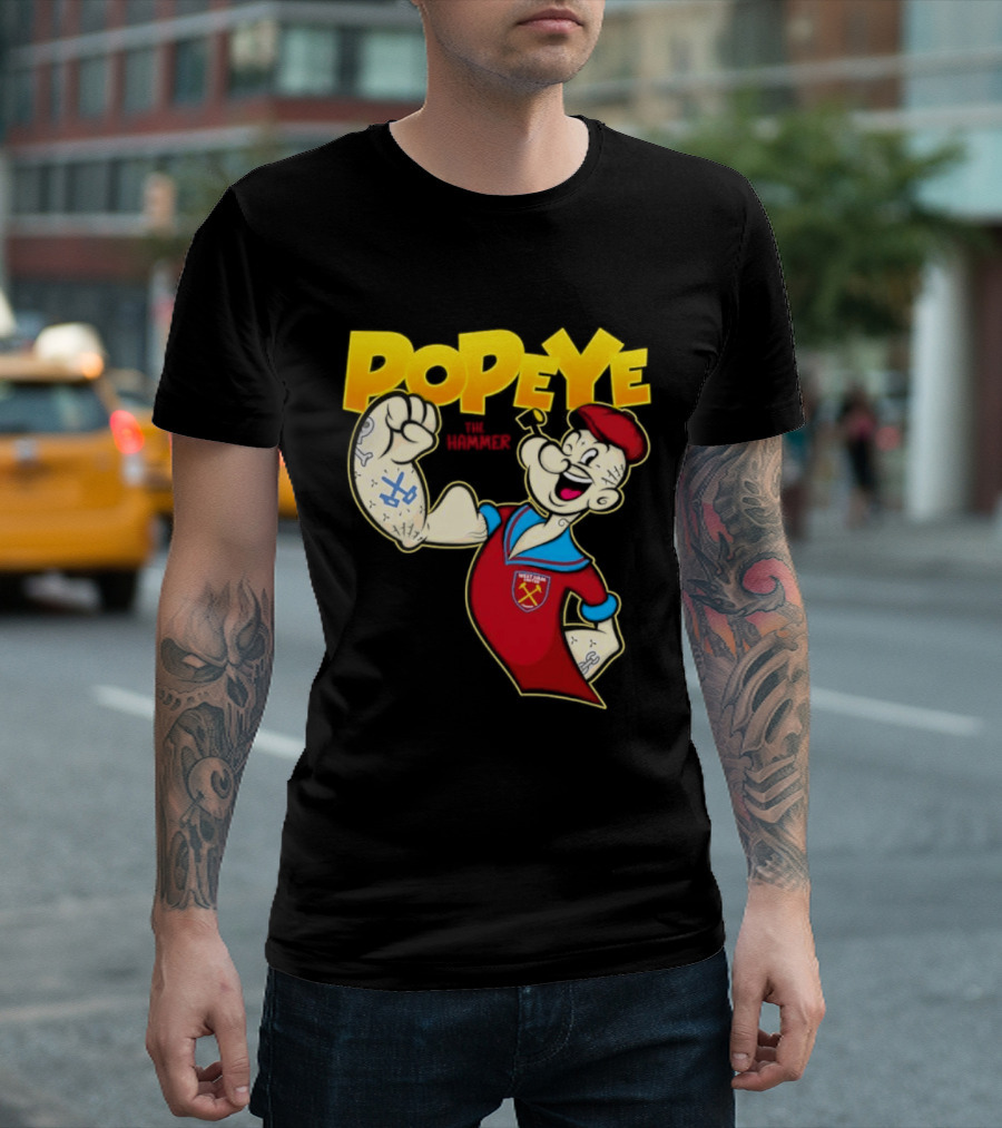 Popeye The Hammer West Ham United Crest Vintage Cartoon T-Shirt